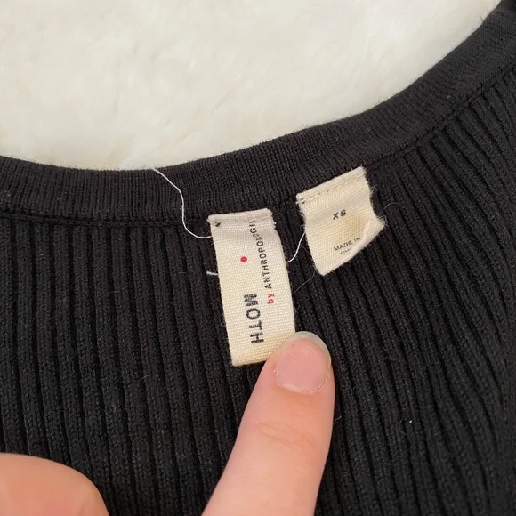 Anthropologie Moth Ribbed Black Button Up Cardigan Short Sleeve Top - Picture 5 of 9